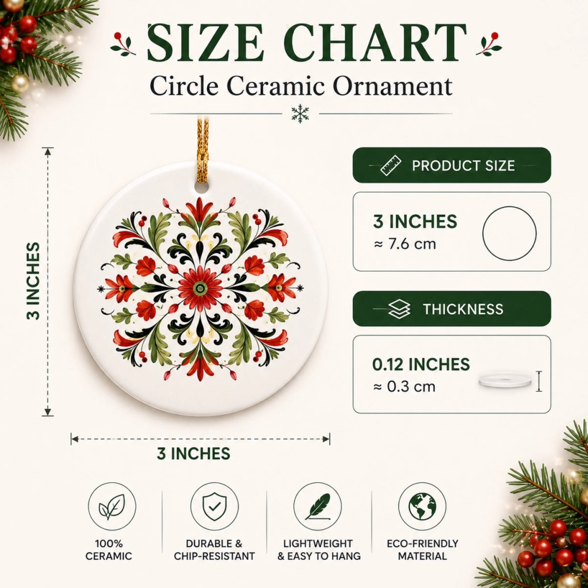 size chart ceramic ornament