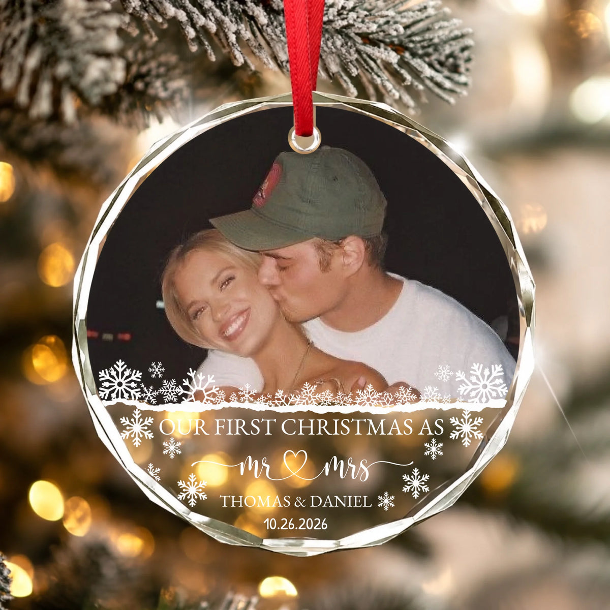 First Home Monogram Personalized Our First Christmas Married Ornament, Custom Wedding Phot ...