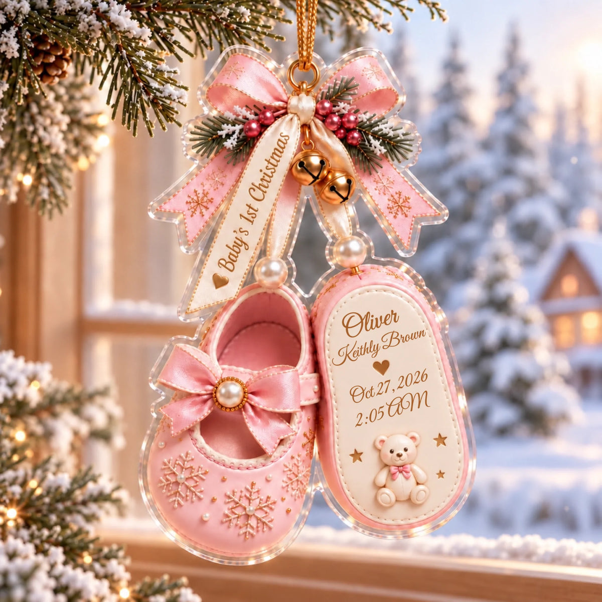 Personalized Baby's First Christmas Ornament 2026, Custom Name Pink Ba ...