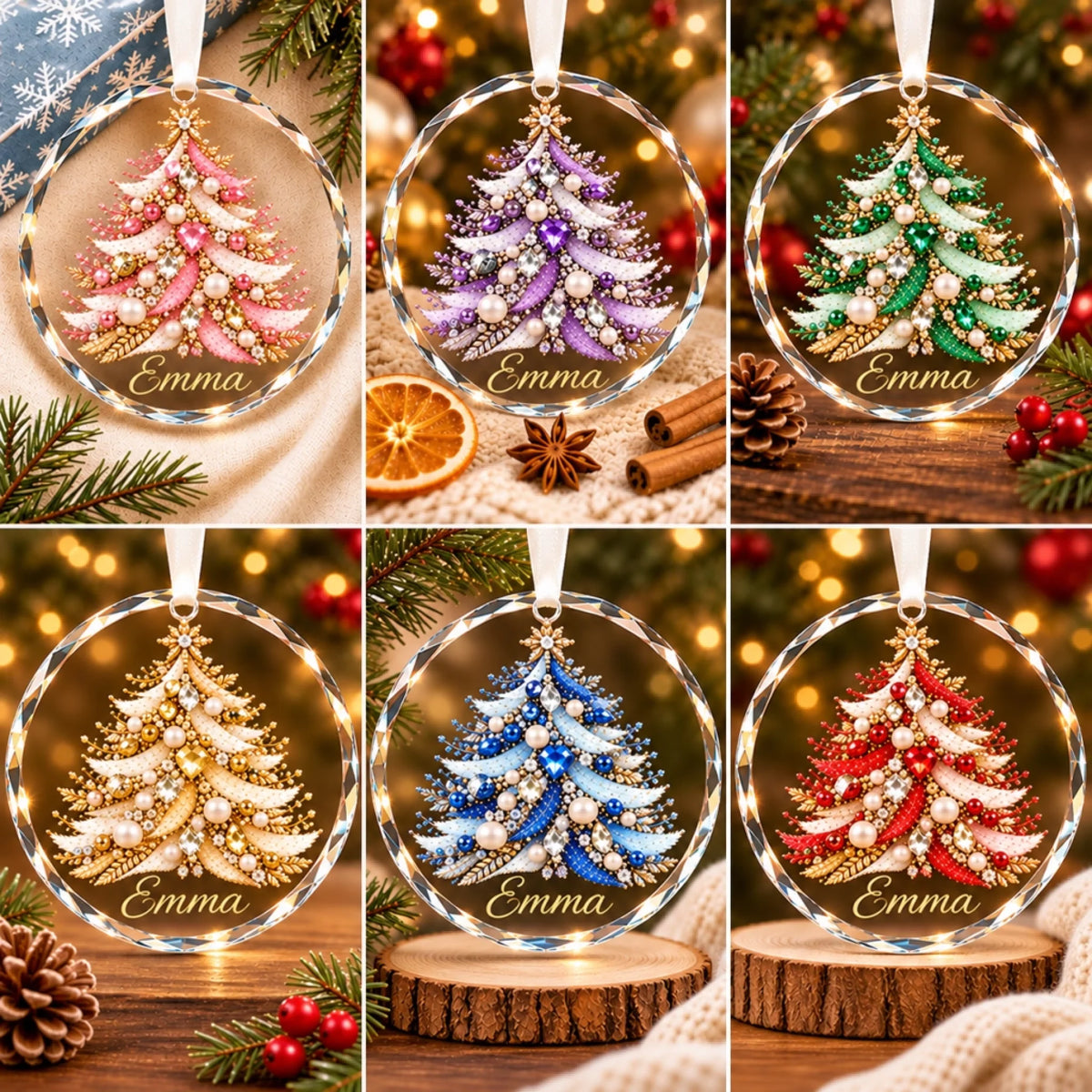 Bộ sáu quả châu Noel chữ Emma
