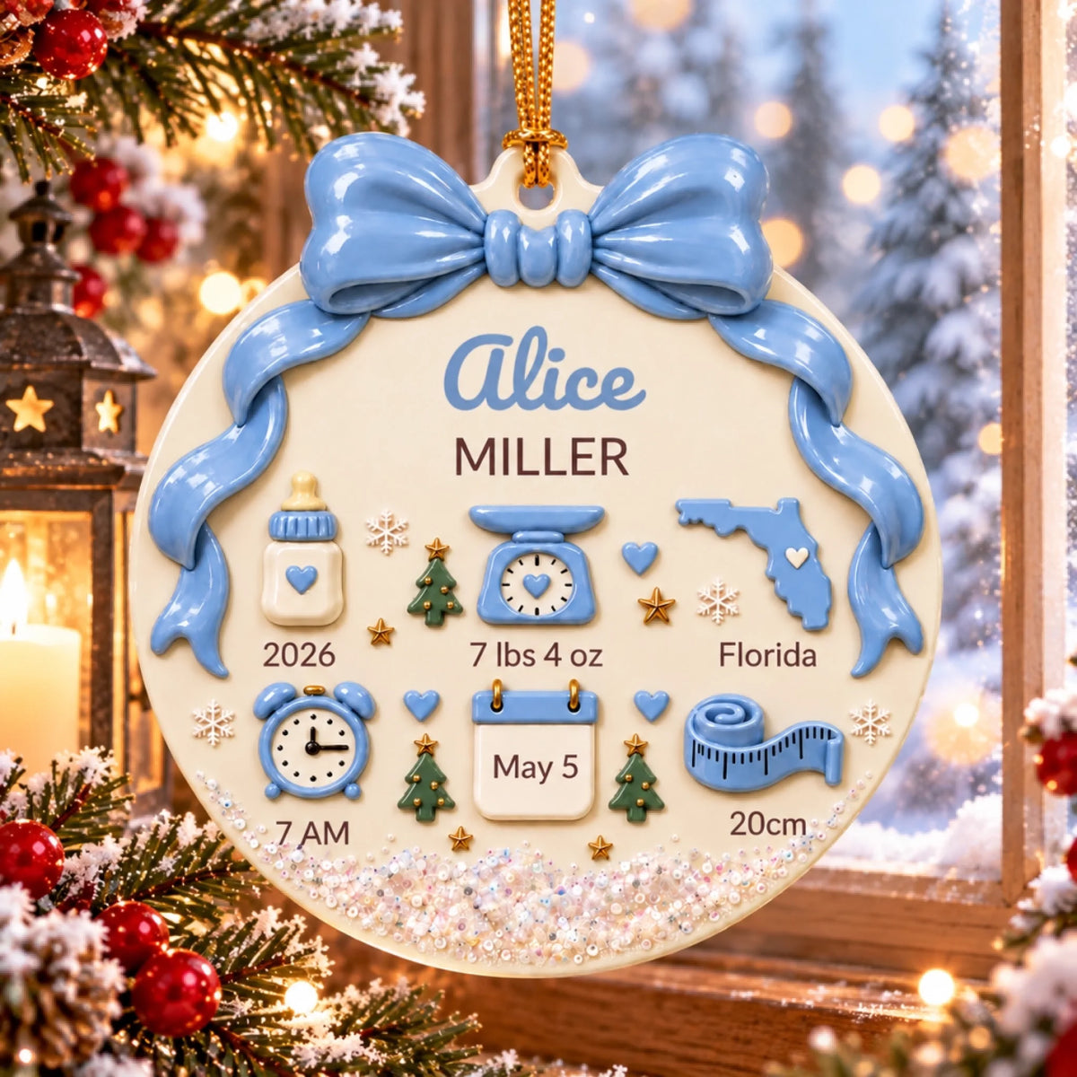 Quả cầu Noel chào đón bé Alice