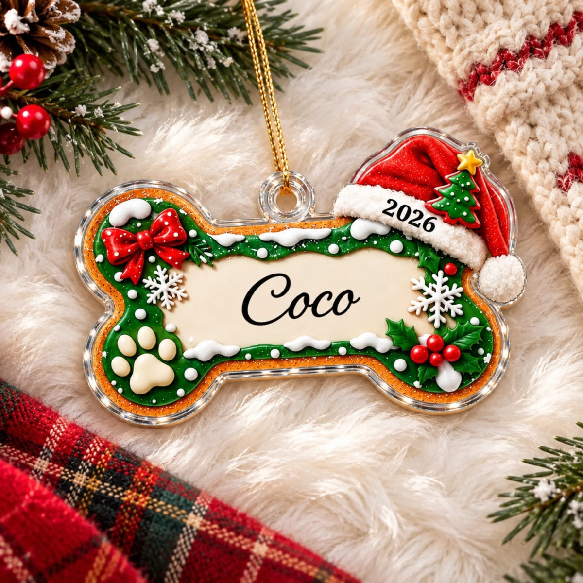 Quả châu xương chó Coco Giáng Sinh-2