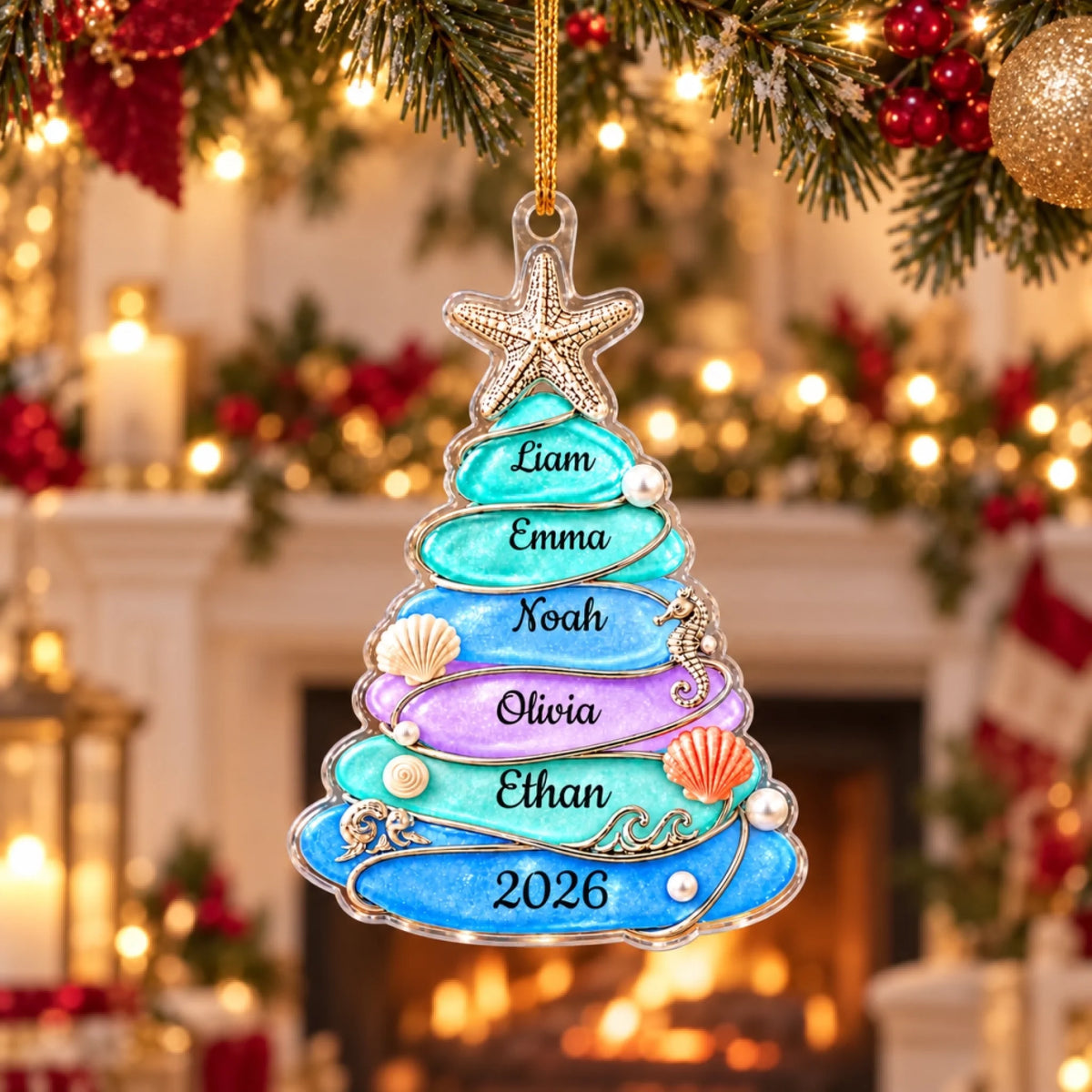 Personalized Ocean Christmas Tree Ornament-2