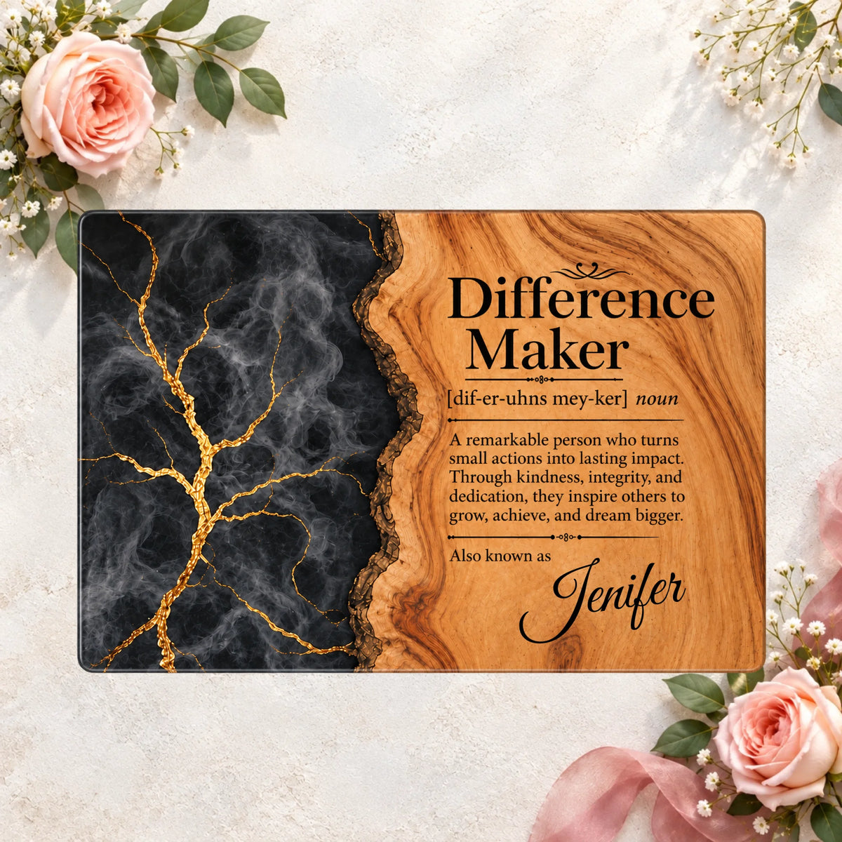 Personalized Difference Maker Round Cutting Board, Custom Name Appreciation Gift, Thank You Gift for Teacher Mentor Boss Coworker