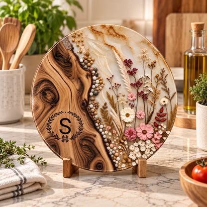 Đĩa gỗ resin hoa khô ấm cúng-2
