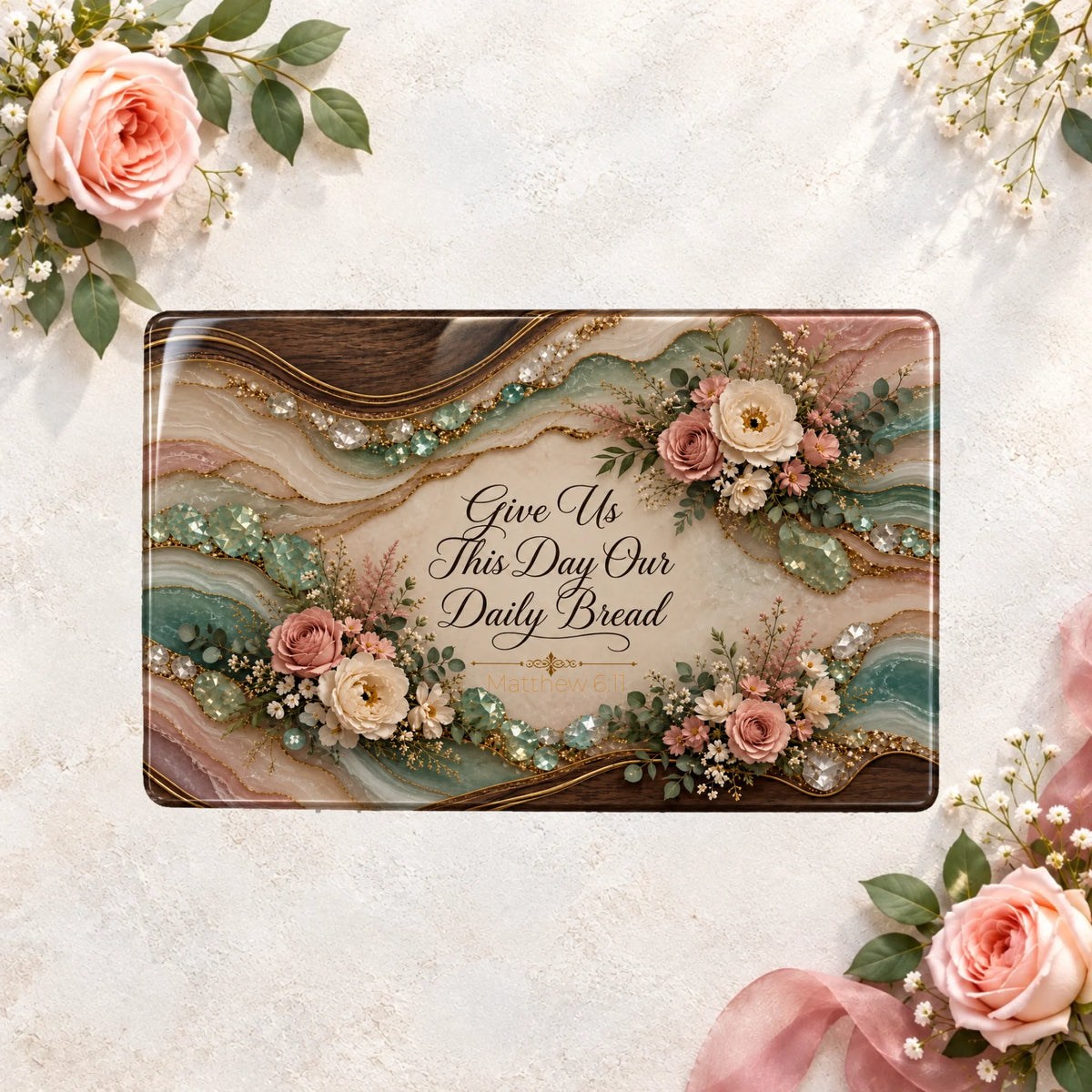 Christian Glass Cutting Board, Give Us This Day Our Daily Bread, Floral Bible Verse Kitchen Decor, Religious Housewarming Gift